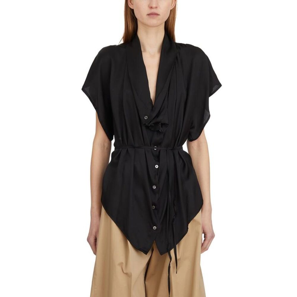 COLLECTION PRIVEE Draped Satin Blouse Women BLACK Shirts